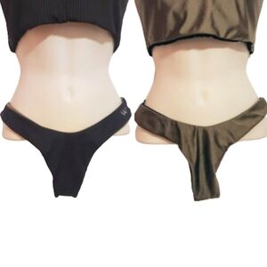 Briavia Reversible Ribbed Bikini Bottom Black Olive Medium